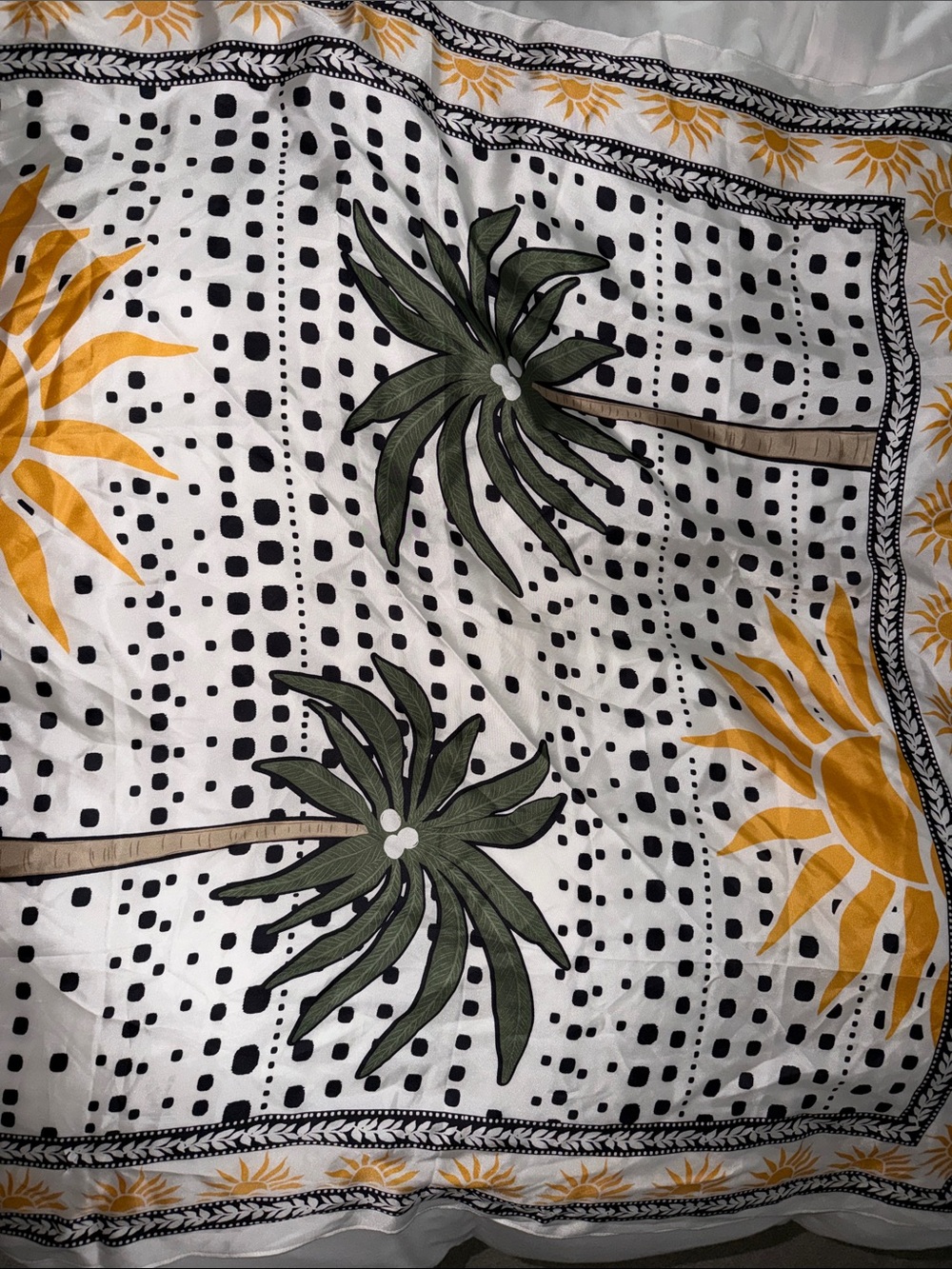 LOFT Tropical Palm & Sun Print Oversized 100% Silk Scarf